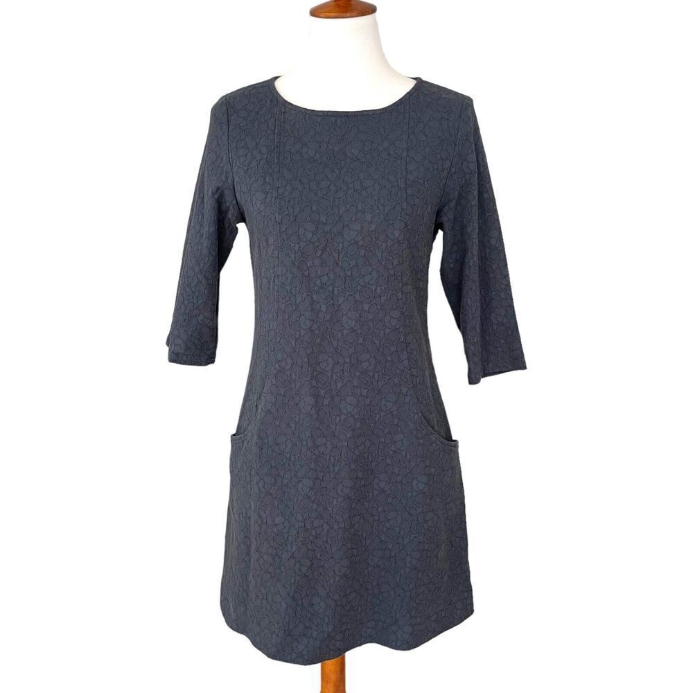 A.P.C. Dark Navy Blue Lace Textured Front Pocket Shift Dress Women's Size Small